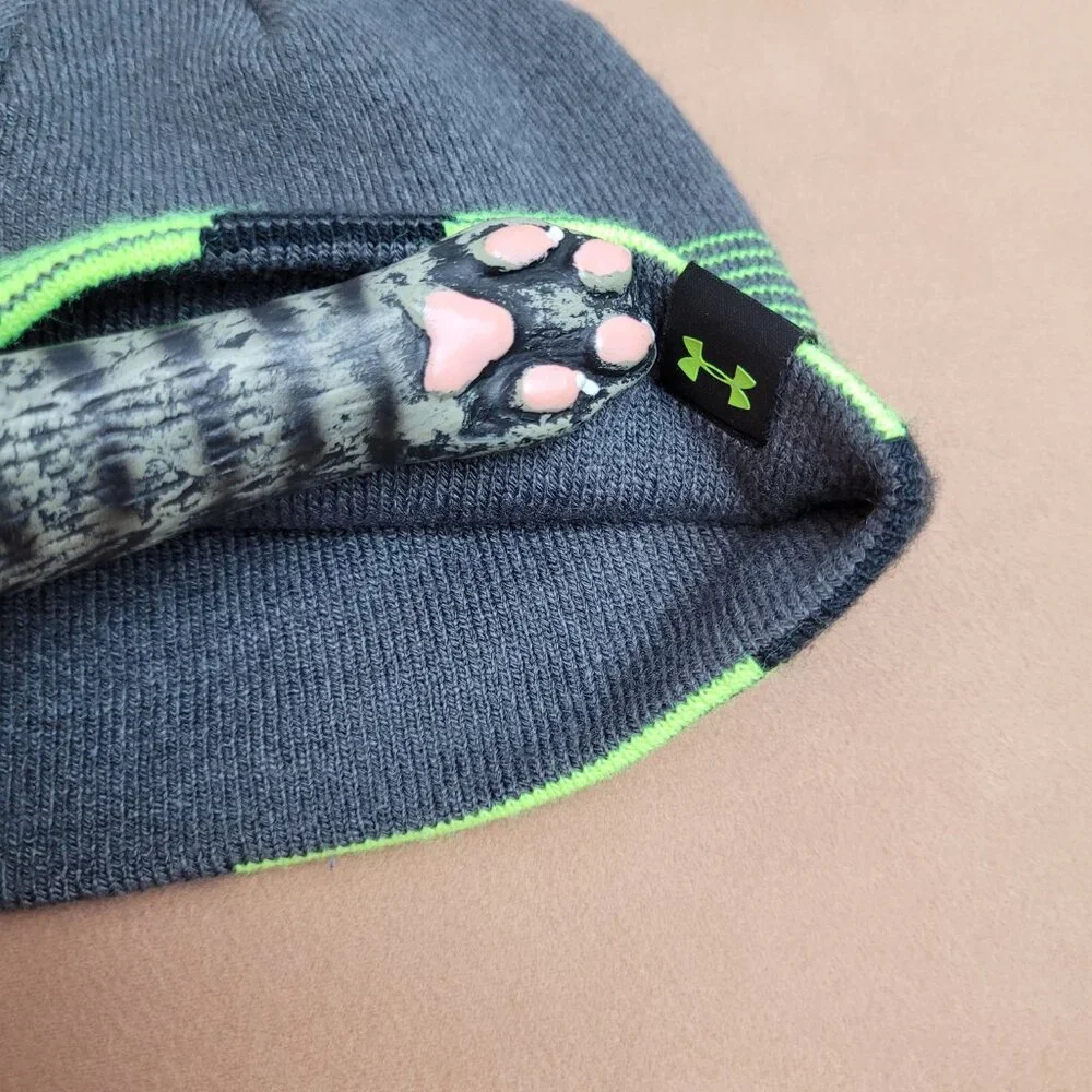 Under Armour Hat boys 4-6 Knit beanie gray green black sporty grunge skater logo